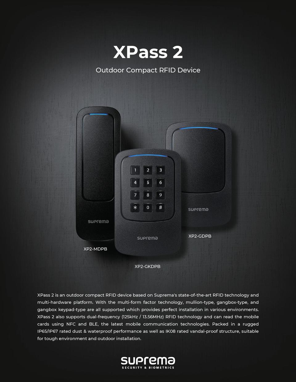 Suprema XP2-MDPB XPass 2 Slimline Mullion RF Card Reader PoE Dual RFID NFC BLE 0